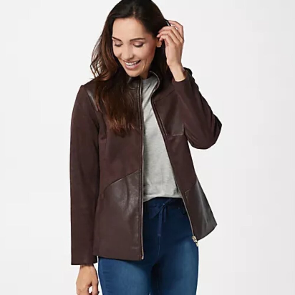 Belle by Kim Gravel Faux Leather and Faux Suede Jacket - 1X